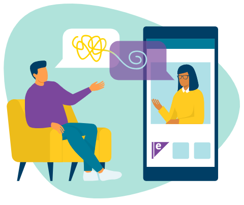 illustration - a telephone session with an online therapist coaching a neurodivergent client